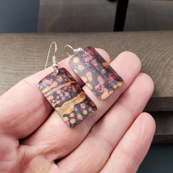 Sterling Silver & Copper Unique Pattern Dangle Earrings - Picture 2 of 5